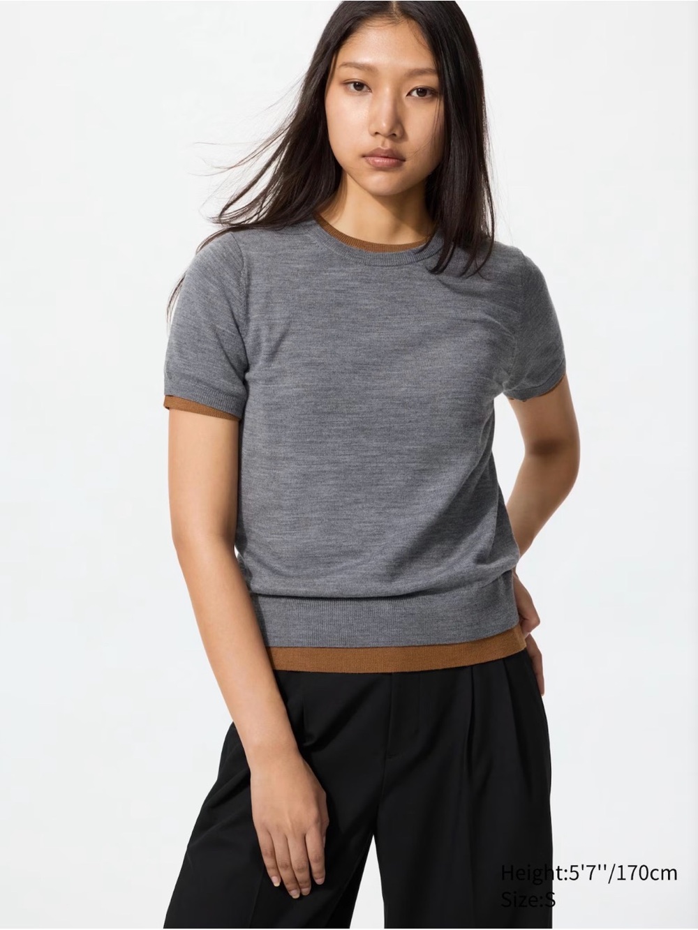 Uniqlo Merino Wool Short Sleeve Sweater in Gray Size XL